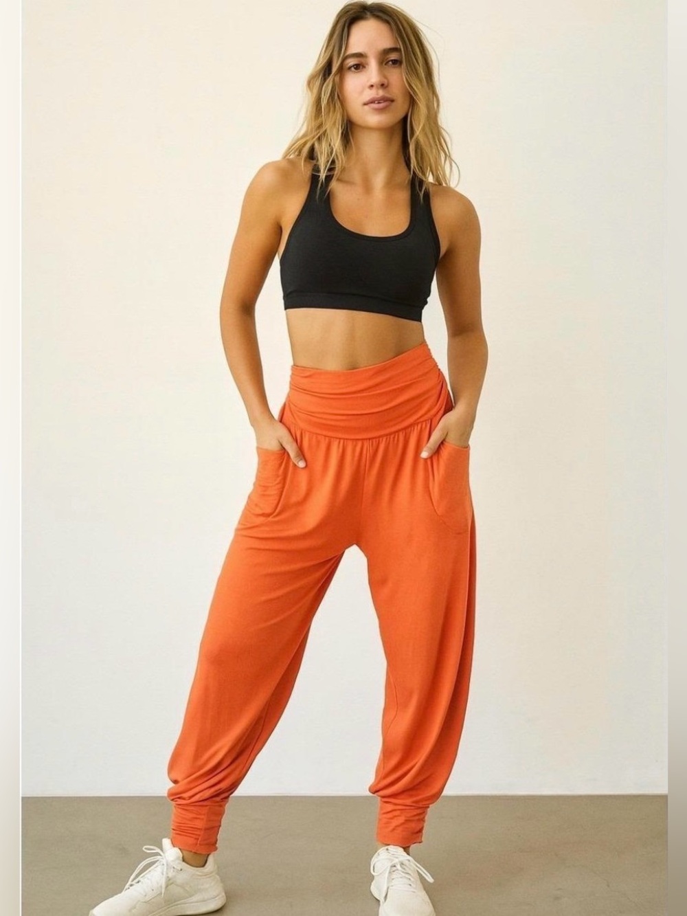 FP Movement by Free People Bright Orange Harem Jogger Pants with Pockets